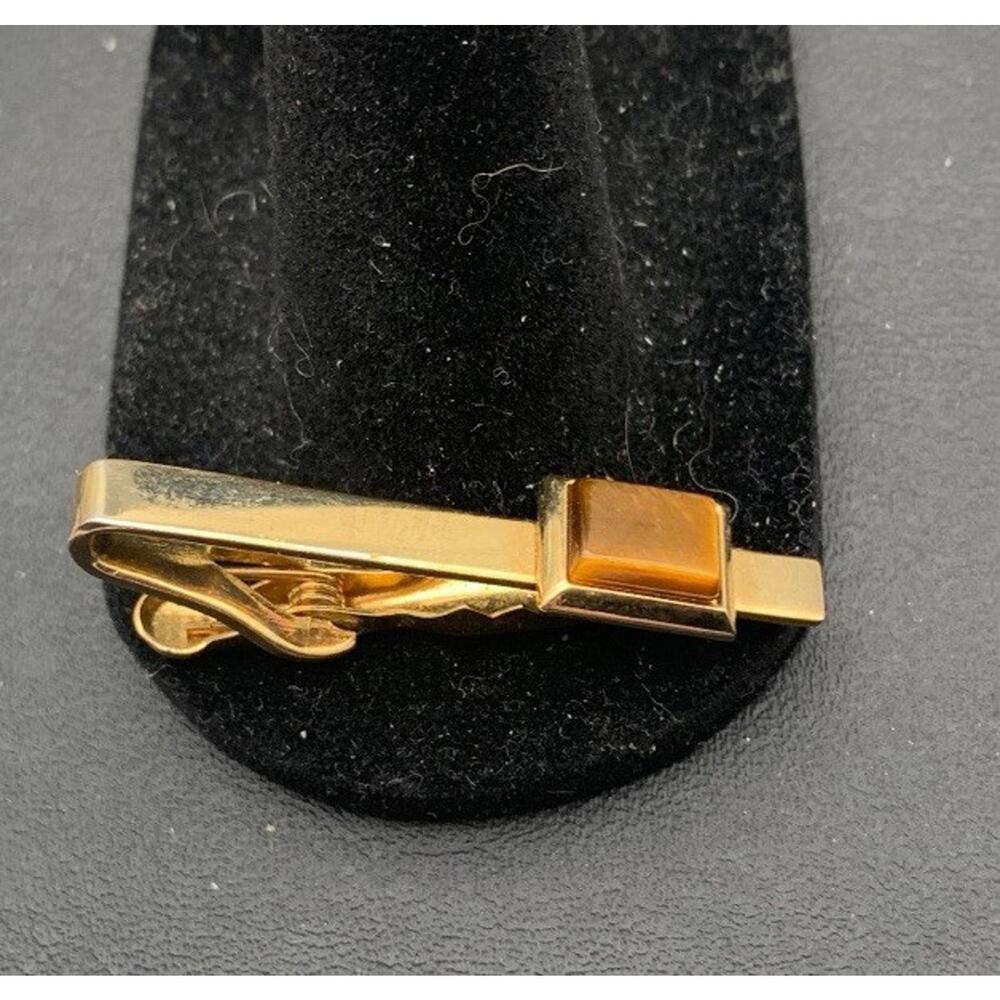 Vintage Swank Gold Tone And Tigers Eye Tie Bar Clip